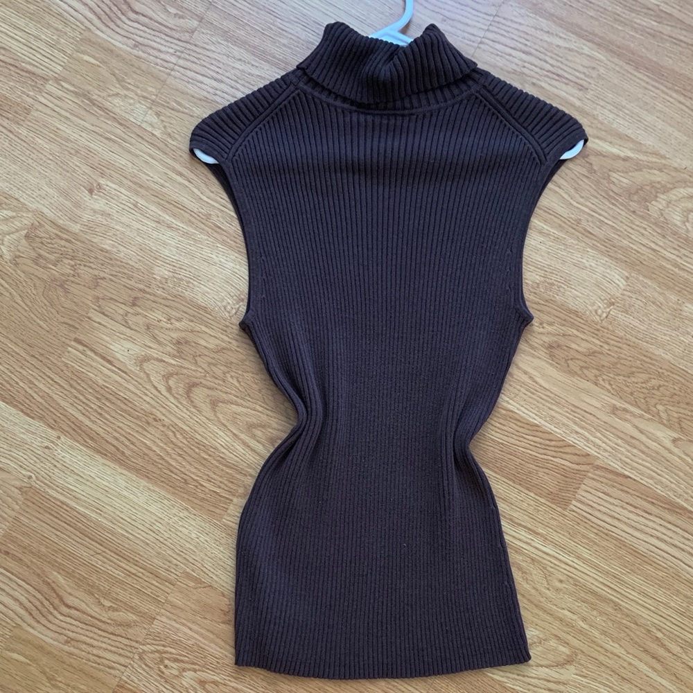 90s Sleeveless Brown Ribbed Turtleneck Top